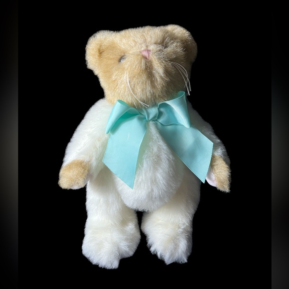 The Bearington Collection 11” Brown & White Plush Jointed Teddy Bear Blue Bow - Picture 4 of 4